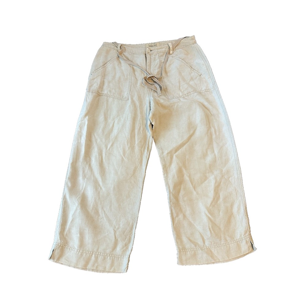 100% Linen Linden Hill Womens Beige Pants 6 Wide Leg Coastal Lagenlook Cropped